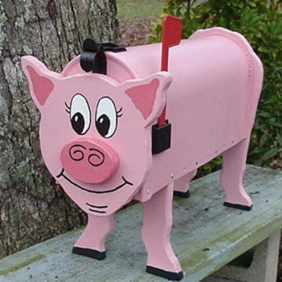 NEW Pink Pig Mailbox Wooden Piggy Postal Mail Box Swine